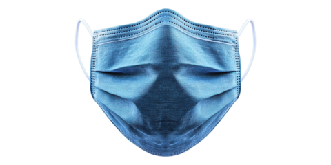 Blue surgical face mask isolated on transparent background
