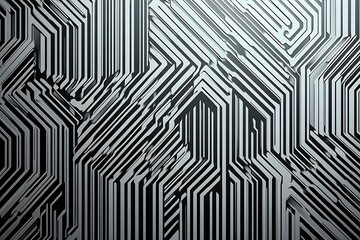 Close-up of a reflective metallic circuit board showcasing intricate patterns and electronic connections, symbolizing technology, innovation, and futuristic design.