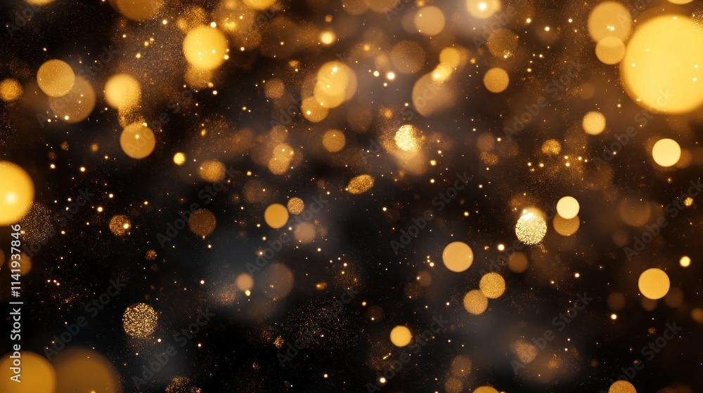 Aufkleber golden bokeh lights scatter on a dark surface.