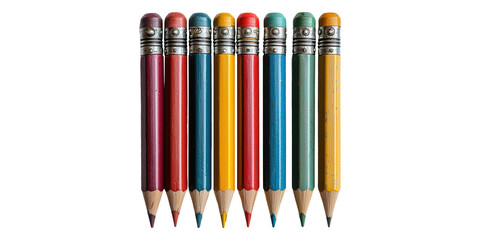 Naklejka premium Colorful collection of pencils with erasers isolated on transparent background