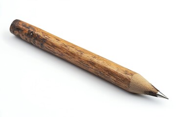 Wooden pencil with sharp point on plain white background