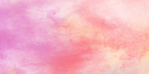 Obraz premium Soft watercolor background, watercolor background with pink and yellow color, Fantasy light red, pink shades watercolor background, subtle watercolor pink yellow gradient illustration. 