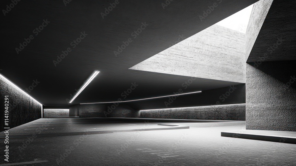 Aufkleber Concrete structure with skylights and linear light.