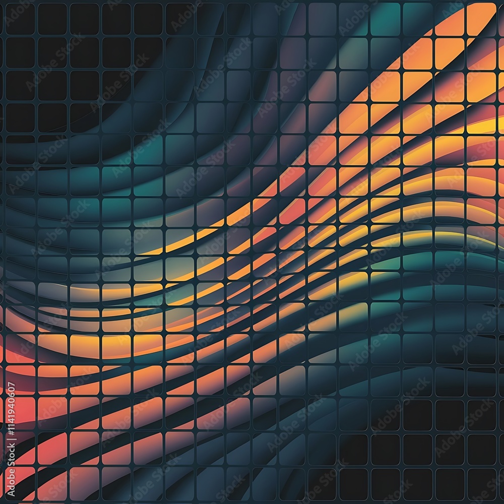 Poster abstract wavy square grid on a black background bright color gradient elegant background for wallpap