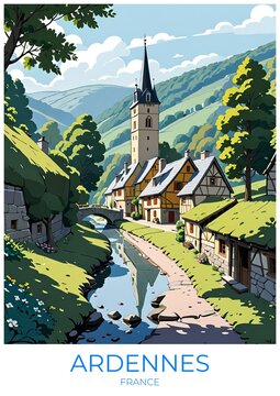 Ardennes France Eco Friendly Travel Poster Illustration Wall Art Decor Gift