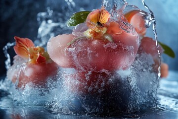 Fototapeta premium Frozen floral dessert submerged in water