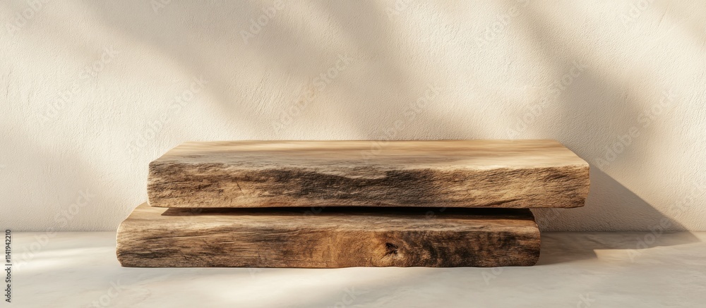 Poster Two wooden blocks display on textured background with shadow.