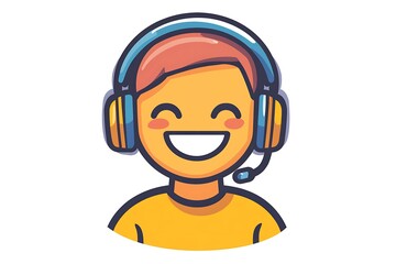 Obraz premium Icon of a customer support agent with a headset and a smile 