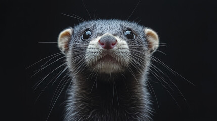 Fototapeta premium close up portrait of ferret with bright eyes and whiskers, showcasing its curious expression