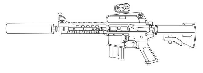 M 16 automatic rifle. Military automatic rifle - illustration for poster, print or website. A weapon developed and adopted into service in the 1960s in the United States. 