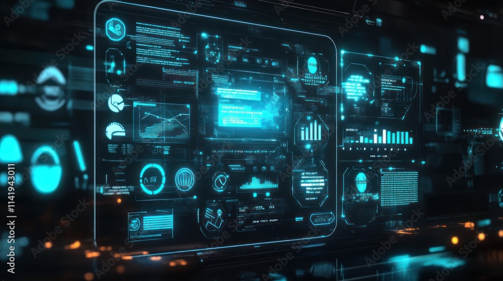 Aufkleber Futuristic digital interface displaying data and graphics.