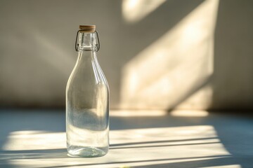 Empty Glass Bottle In Sunlight Shadow