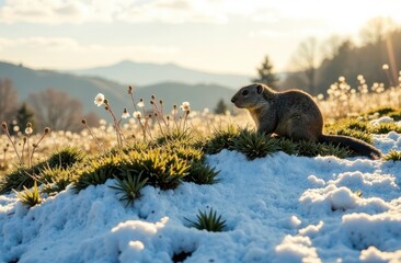 Groundhog day. Groundhog emerged from its burrow