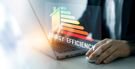 Eco house with low energy consumption under renovation with insulation.Rating efficiency energy and sustainable development eco house.