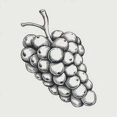 A Detailed Ink Drawing of a Single Grape Bunch