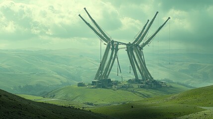 Large construction site on a hill, with cranes.