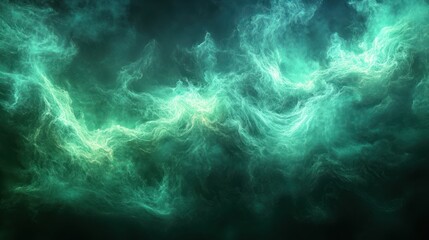 Fototapeta premium Abstract swirling teal and green nebula, cosmic clouds, fantasy background.