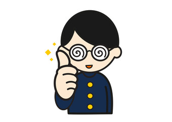 いいねポーズの眼鏡をかけた男子学生