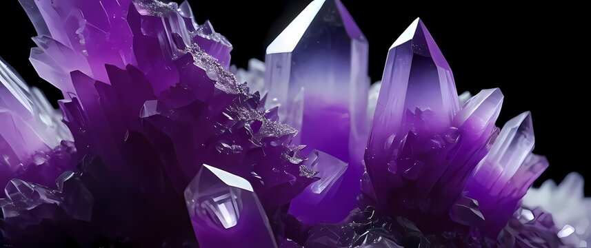 Detailed view of potassium permanganate crystals their deep purple forms glowing against a pure white background