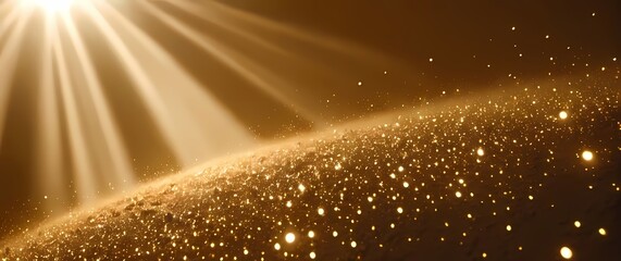 Dust particles suspended in a sunbeam each particle glowing like tiny stars against a soft golden background