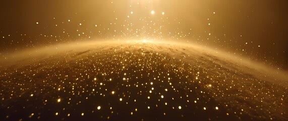 Dust particles suspended in a sunbeam each particle glowing like tiny stars against a soft golden background