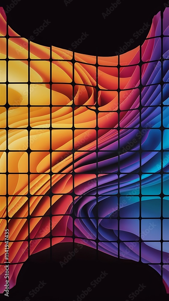 Poster abstract wavy square grid on a black background bright color gradient elegant background for wallpap