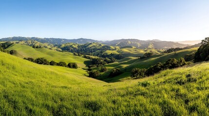 Fototapeta premium Golden rolling hills with a clear blue sky, capturing the beauty of a rural landscape