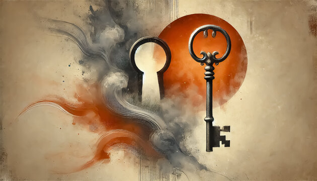 An image that captures the sense of mystery and antiquity evoked by an old key and keyhole