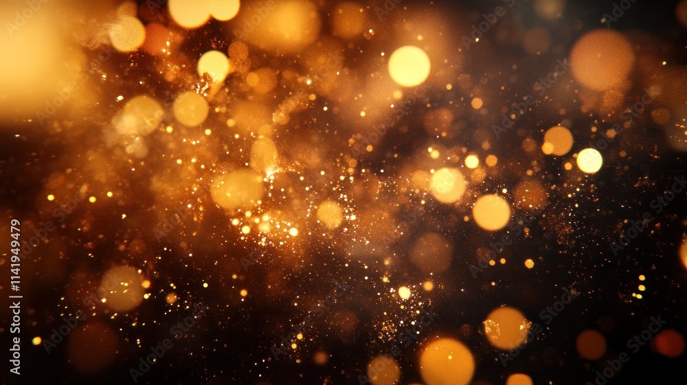 Poster Gold bokeh lights with sparkling particles abstract background.