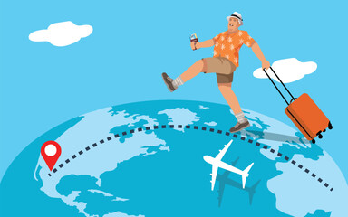 Travel the world  concept. senior man  traveler Is planning a travelling all the world .
