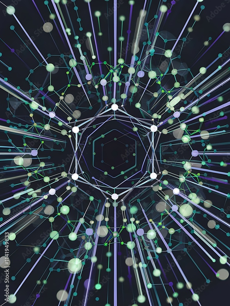 Poster science network pattern connecting lines and dots technology hexagons structure or molecular connect