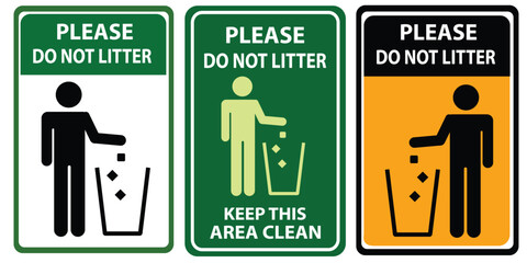 Clean sticker sign . please do not throw rubbish, do not litter, place rubbish in bins provided, keep clean. sign,symbol