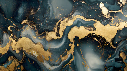 Gold color marbling pattern on black background