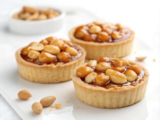 tartlet with nuts in caramel, on a white background