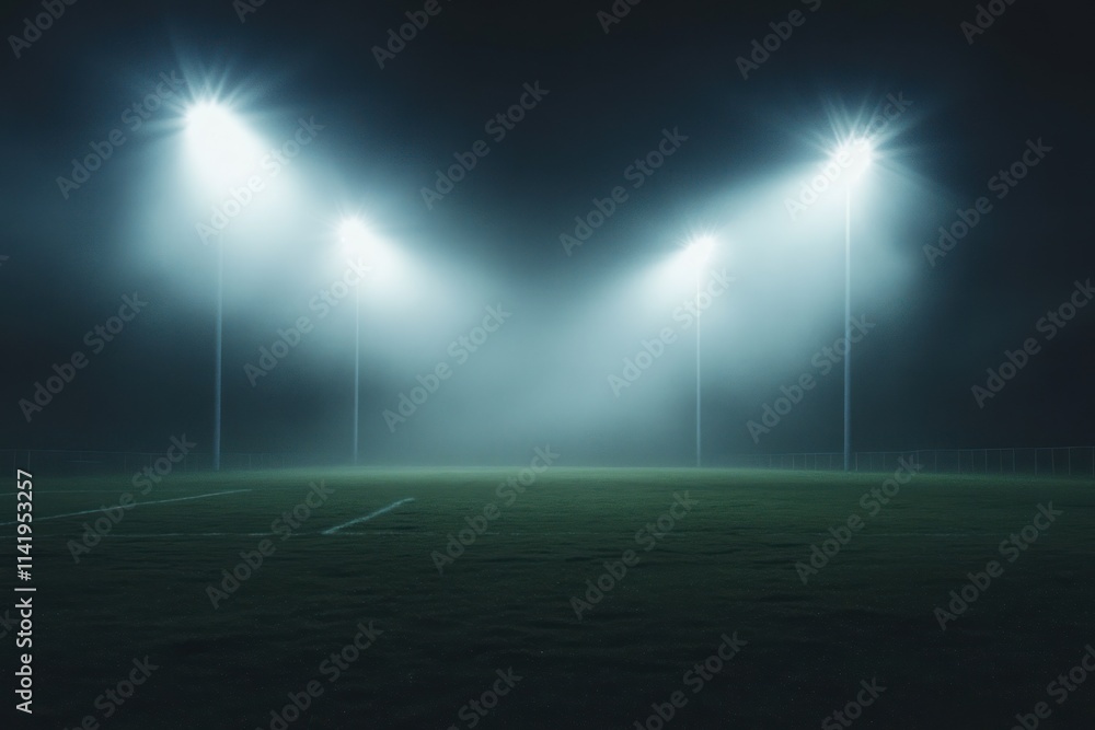 Aufkleber illuminated field with fog at night.