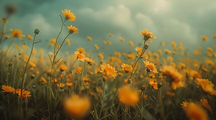 Obraz premium A field of yellow flowers