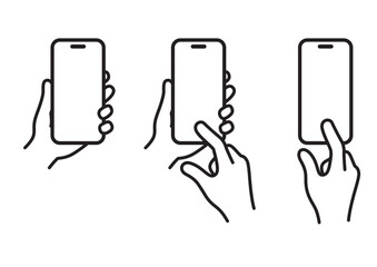 スマホを操作する手のイラストセット03　アイコン　線画