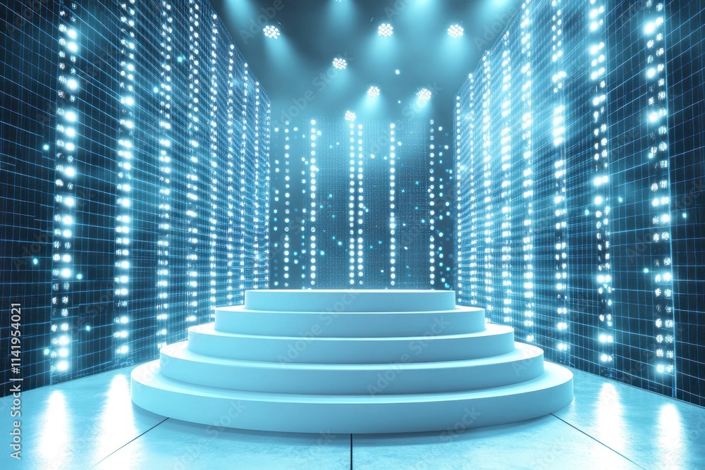 Poster Illuminated stage platform with LED backdrop.