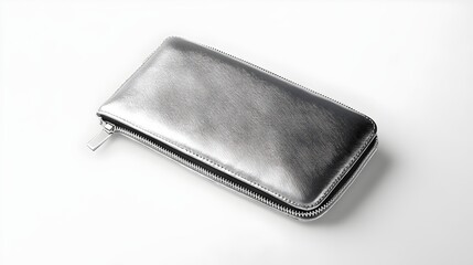 Stylish Silver Zippered Wallet Luxury Modern Accessory Fashion Essential