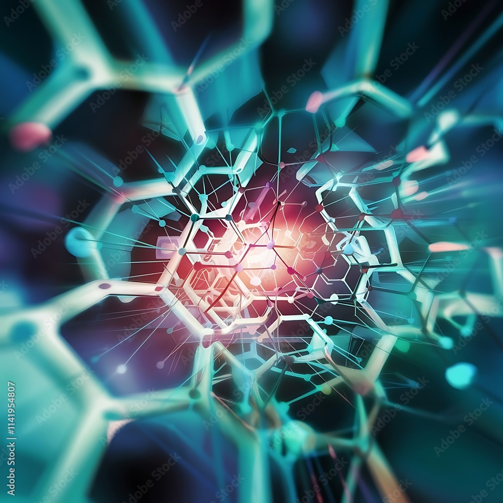Poster science network pattern connecting lines and dots technology hexagons structure or molecular connect