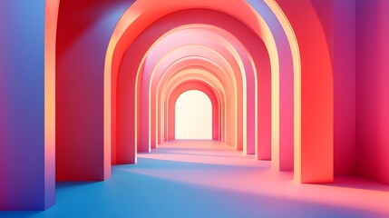 Fototapeta premium Vivid arches creating glowing perspective 3D render futuristic style. AI Generated