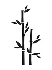 Black Bamboo stems and leaves symbol. Logo. Silhouettes of Japanese decorative Natural branches. Vector plant isolated on transparent background