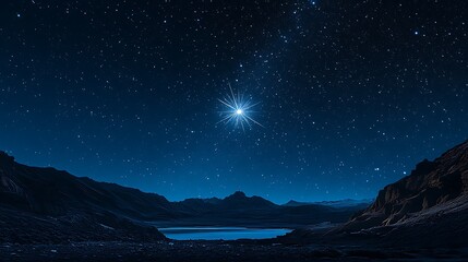 Obraz premium Nighttime starry sky photo over dark mountains wide shot. AI Generated