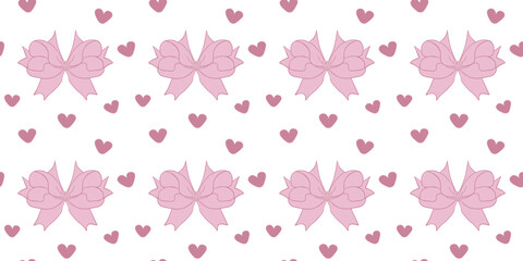 Bow coquette pink and soft romantic seamless pattern Digital background Valentines day vector graphics