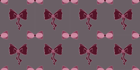 Bow coquette pink and soft romantic seamless pattern Digital background Valentines day vector graphics