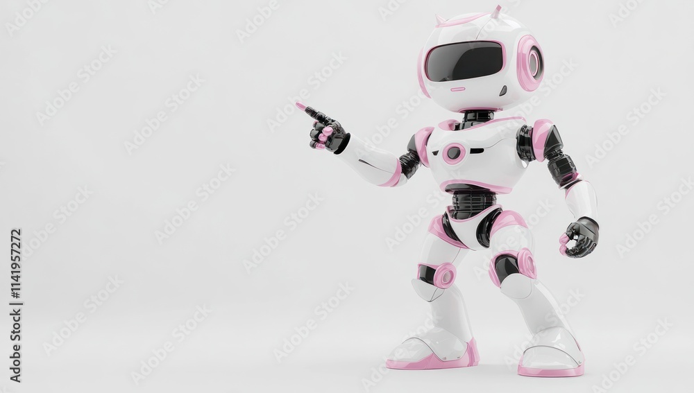 Poster Pink robot points right.