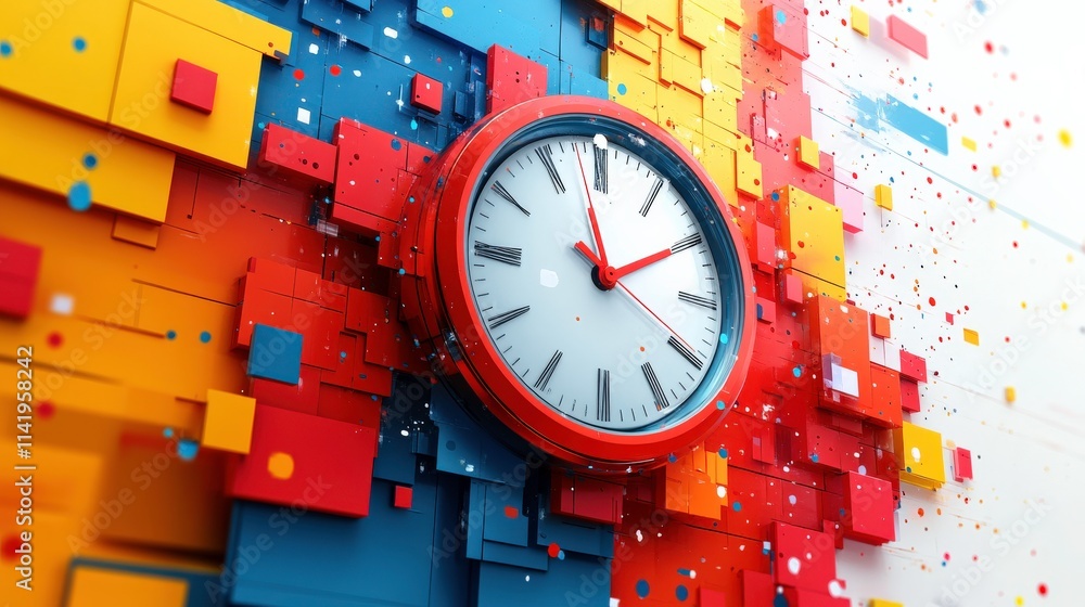 Aufkleber vibrant clock on abstract colorful background with geometric shapes and dynamic textures representin