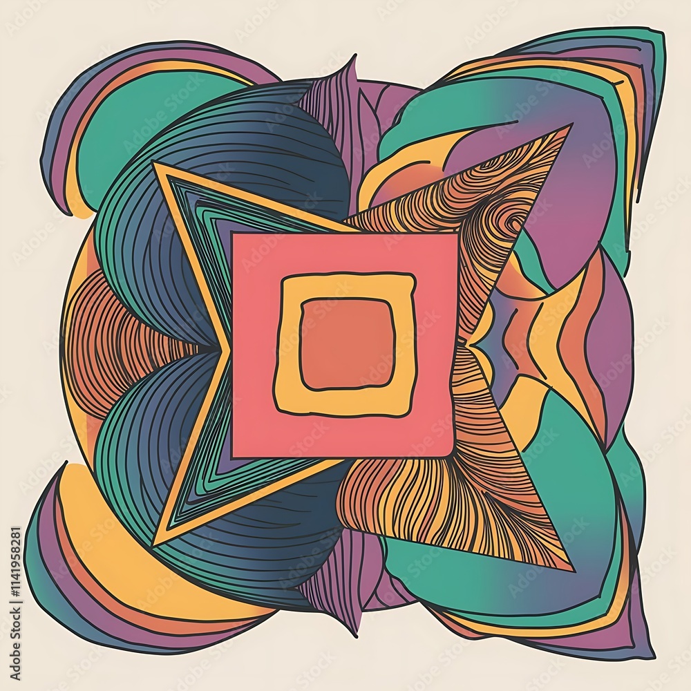 Poster abstract background hand drawn geometric shape square circle and triangle craft business concept tem