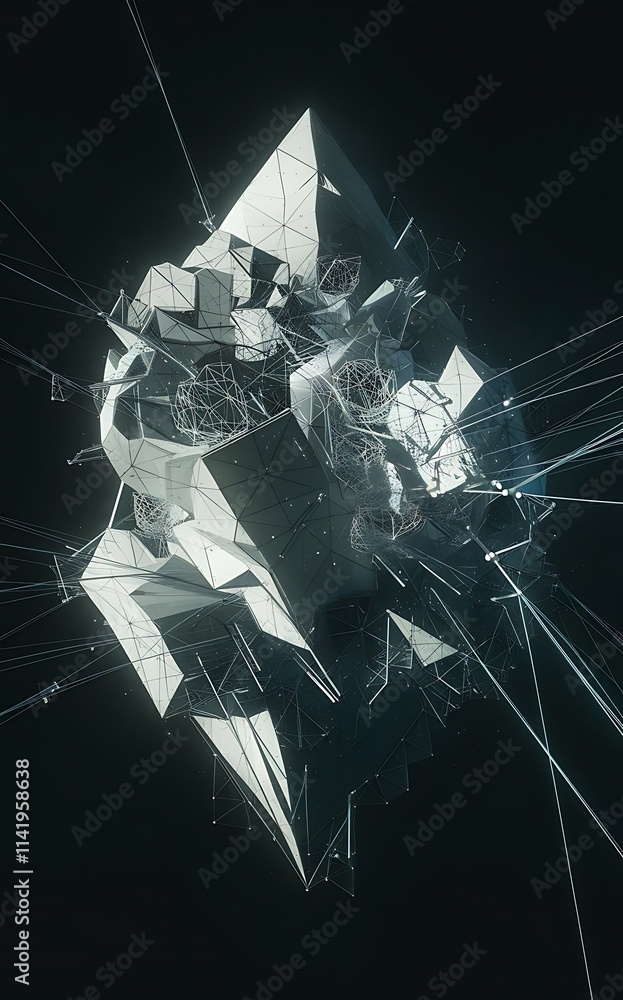 Poster abstract polygonal space low poly dark background with connecting dots and lines connection structur