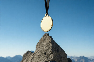 Blank Medal Dangling from a Mountain Climber's Harness
